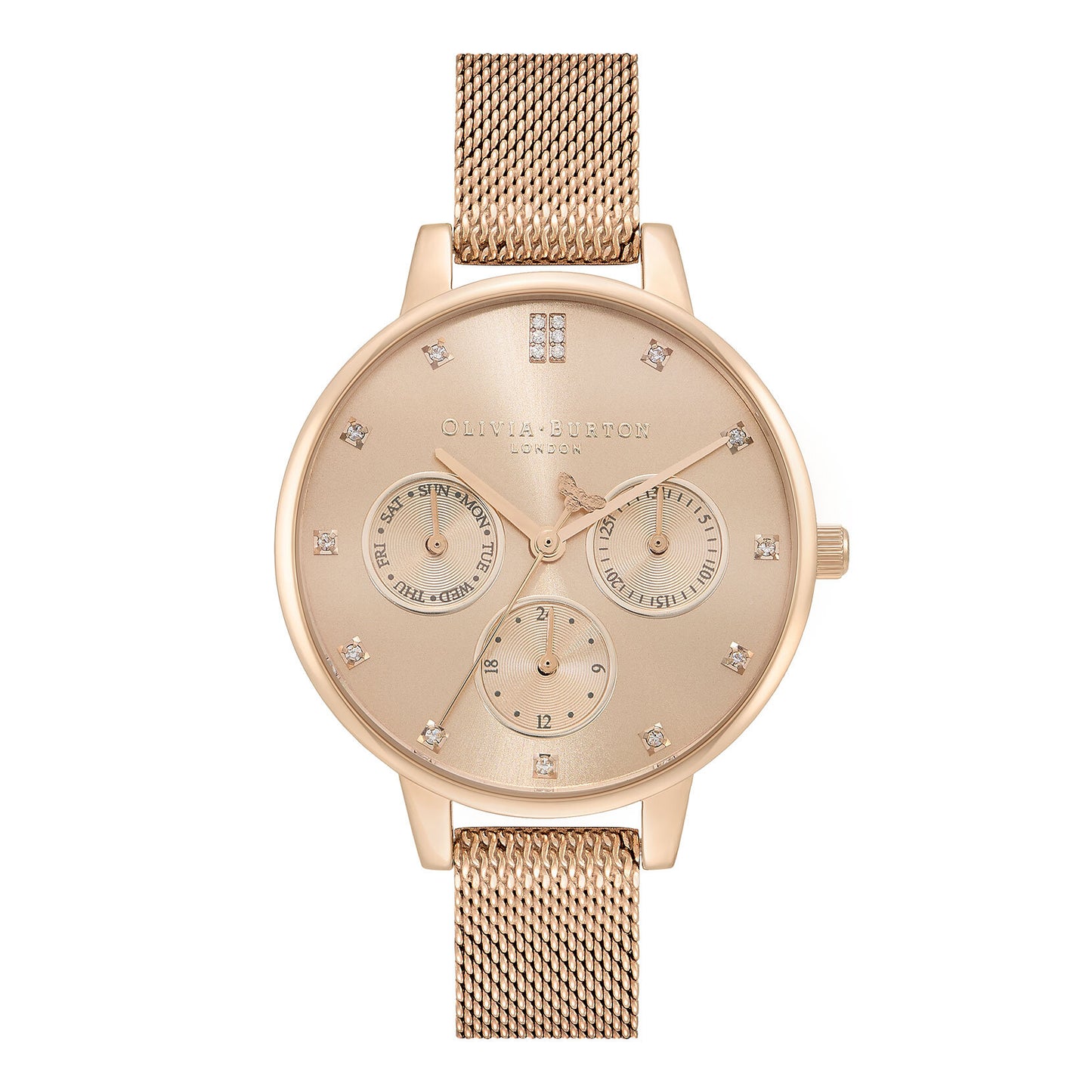 Olivia Burton Multifunction 34mm Carnation Gold Mesh Watch