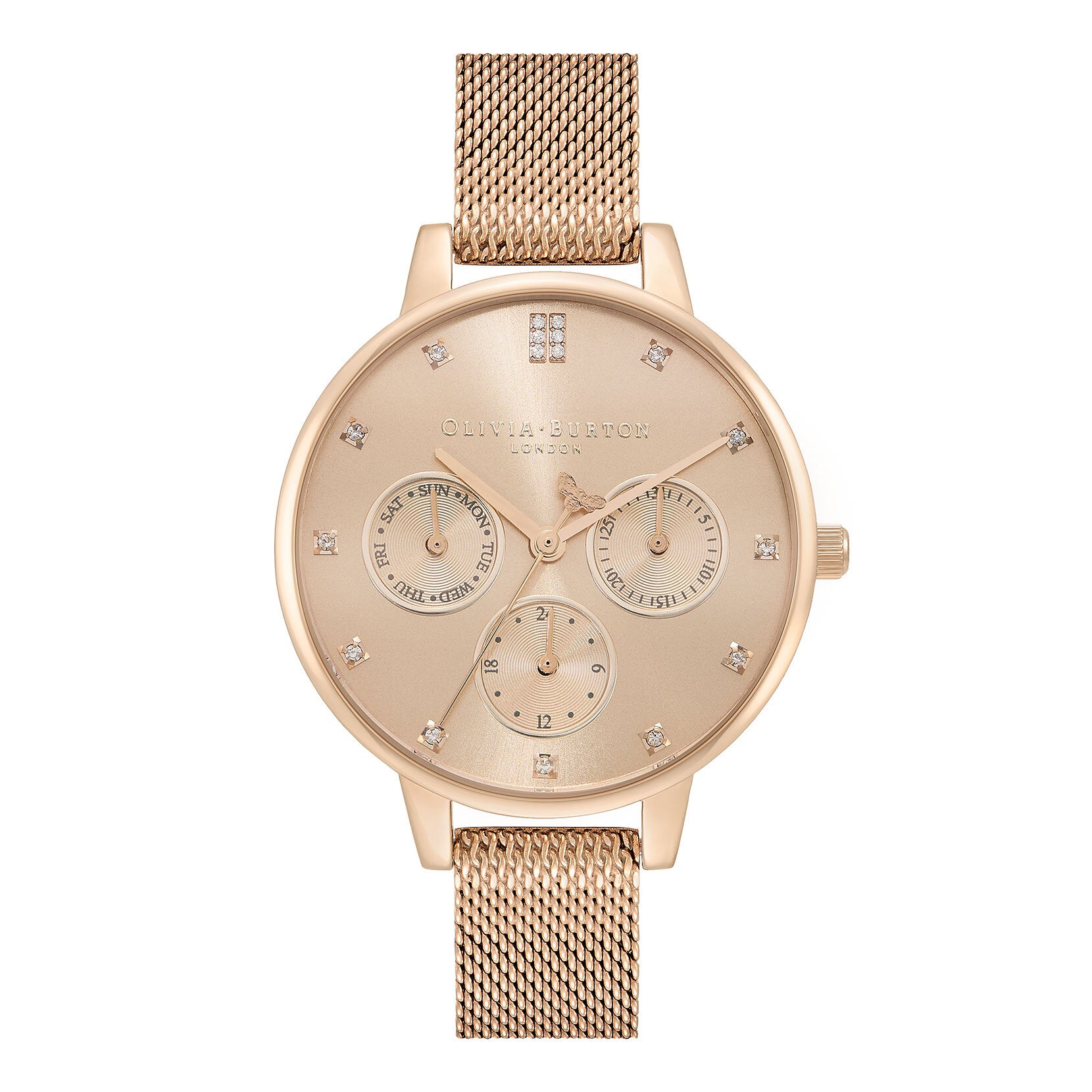 Olivia Burton Multifunction 34mm Carnation Gold Mesh Watch