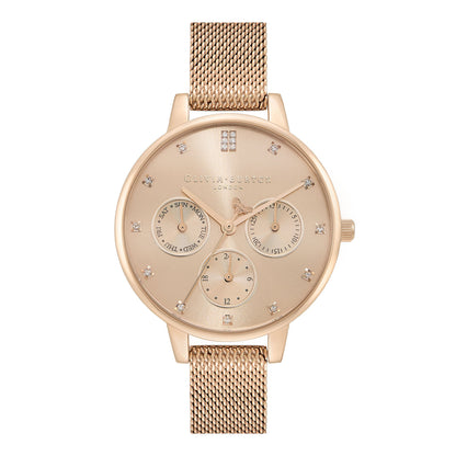 Olivia Burton Multifunction 34mm Carnation Gold Mesh Watch