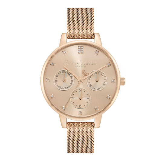 Olivia Burton Multifunction 34mm Carnation Gold Mesh Watch