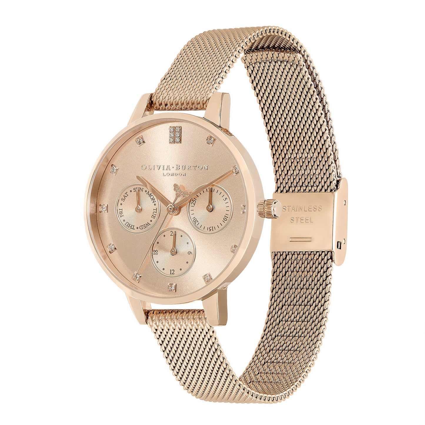 Olivia Burton Multifunction 34mm Carnation Gold Mesh Watch
