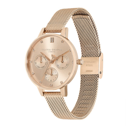 Olivia Burton Multifunction 34mm Carnation Gold Mesh Watch