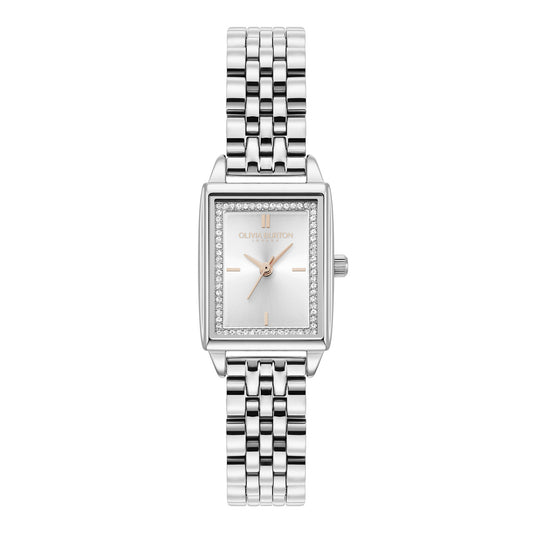 Olivia Burton Townhouse 21mm Rectangle White & Silver Bracelet Watch