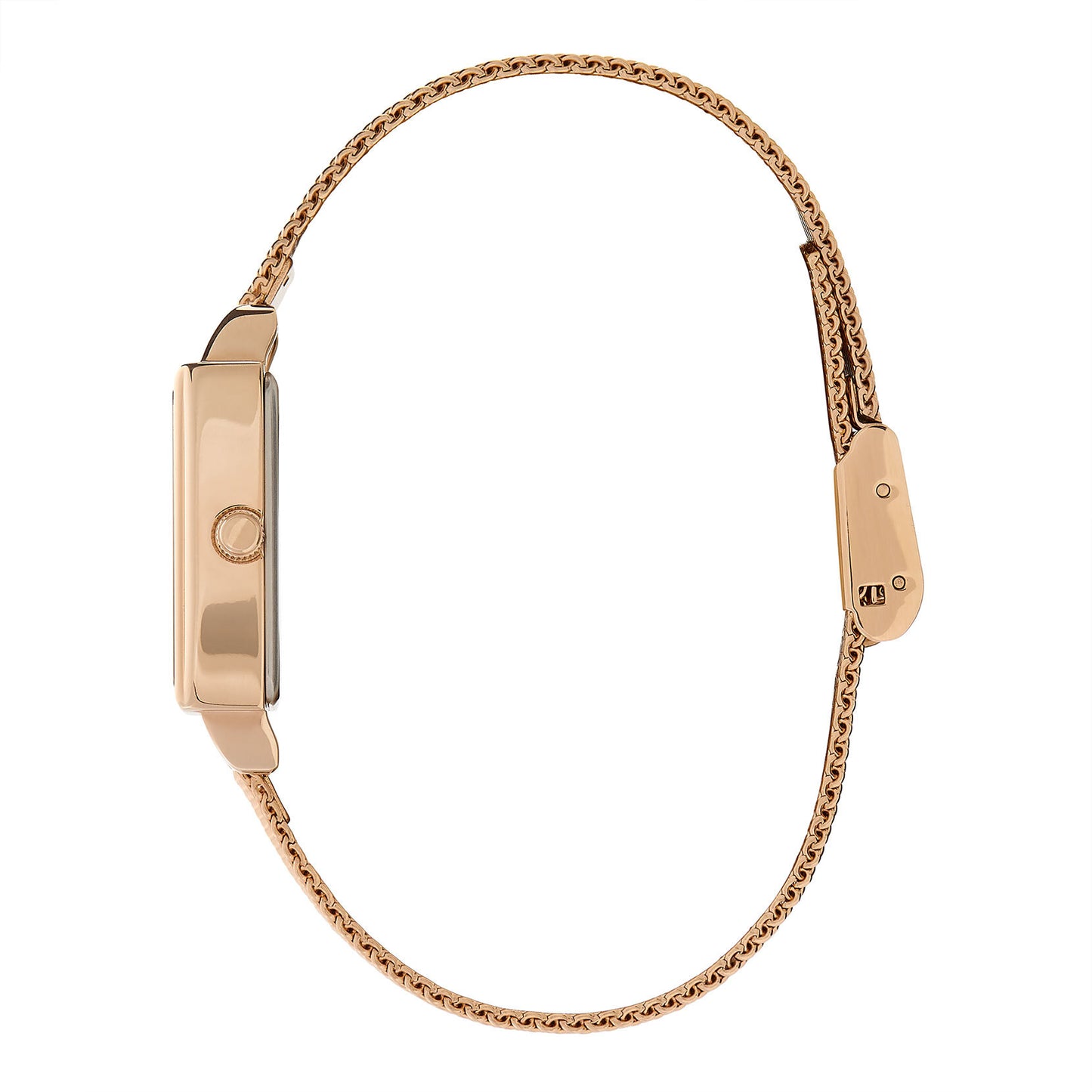 Olivia Burton Townhouse 21mm Rectangle White & Carnation Gold Mesh Watch