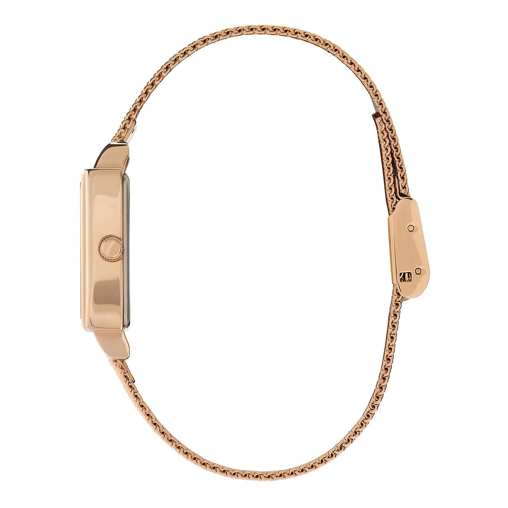 Olivia Burton Townhouse 21mm Rectangle White & Carnation Gold Mesh Watch