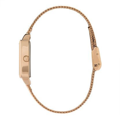 Olivia Burton Townhouse 21mm Rectangle White & Carnation Gold Mesh Watch