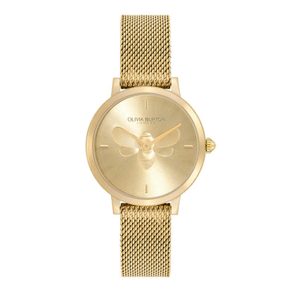 Olivia Burton Signature 28mm Bee Ultra Slim Gold Mesh Watch