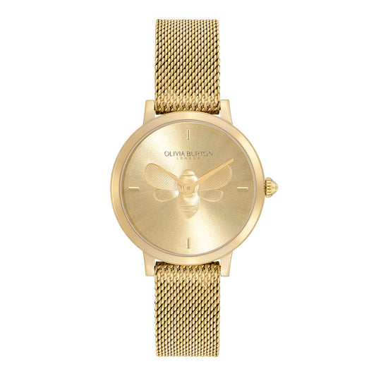 Olivia Burton Signature 28mm Bee Ultra Slim Gold Mesh Watch