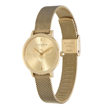 Olivia Burton Signature 28mm Bee Ultra Slim Gold Mesh Watch