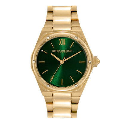 Olivia Burton Sports Luxe 33mm Hexa Green & Gold Bracelet Watch