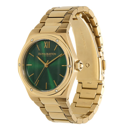 Olivia Burton Sports Luxe 33mm Hexa Green & Gold Bracelet Watch