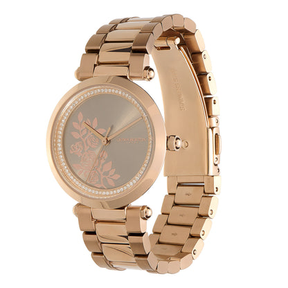 Olivia Burton Signature 34mm Floral T-Bar Grey & Carnation Gold Bracelet Watch
