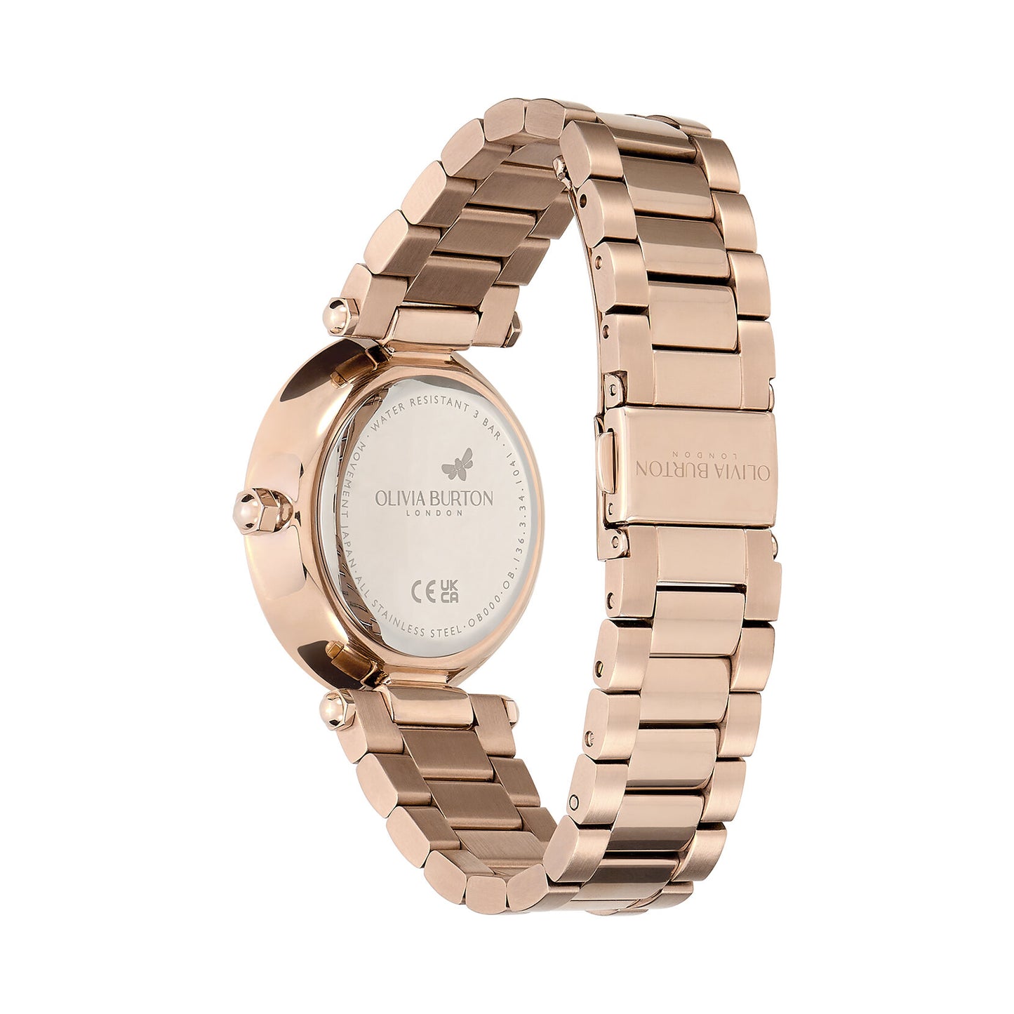Olivia Burton Signature 34mm Floral T-Bar Grey & Carnation Gold Bracelet Watch