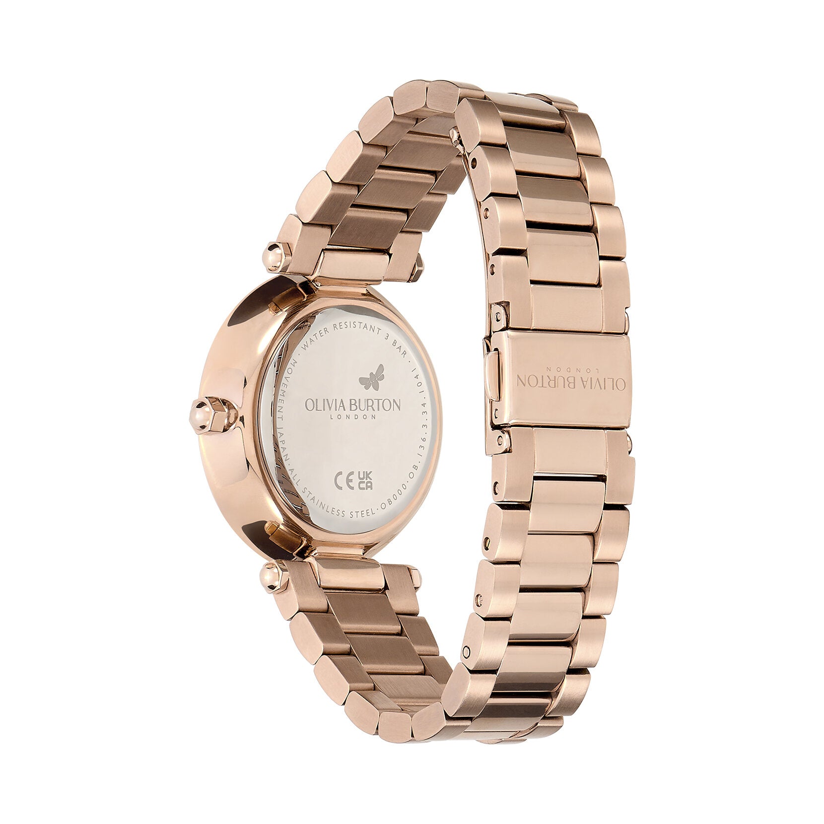 Olivia Burton Signature 34mm Floral T-Bar Grey & Carnation Gold Bracelet Watch