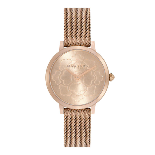 Olivia Burton Signature 28mm Floral Ultra Slim Carnation Gold Mesh Watch