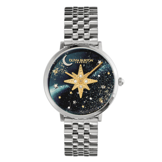 Olivia Burton Celestial 35mm Nova Slim Sapphire Blue & Silver Bracelet Watch