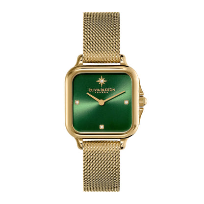 Olivia Burton Classic 28mm Grosvenor Green & Gold Mesh Watch
