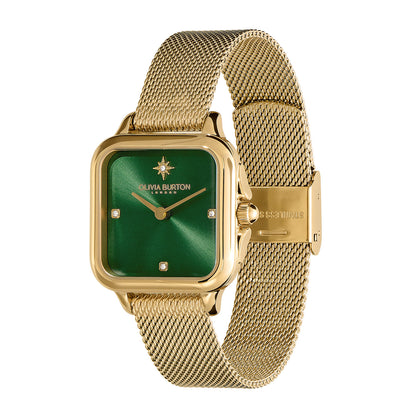 Olivia Burton Classic 28mm Grosvenor Green & Gold Mesh Watch