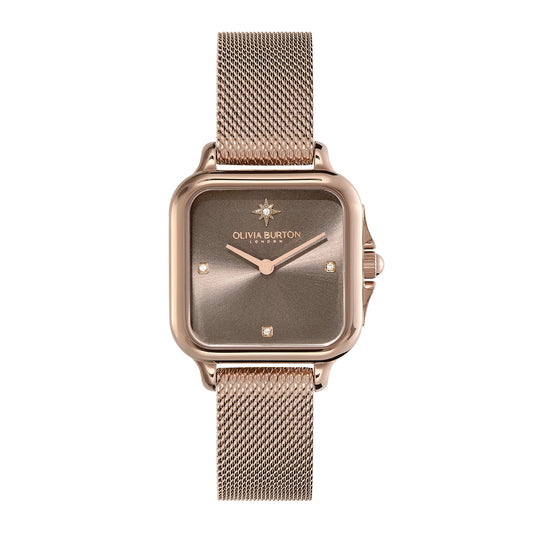 Olivia Burton Classic 28mm Grosvenor Mushroom & Carnation Gold Mesh Watch