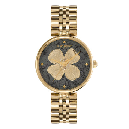 Olivia Burton Signature 36mm Dogwood T-Bar Black & Gold Bracelet Watch