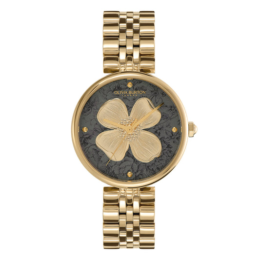 Olivia Burton Signature 36mm Dogwood T-Bar Black & Gold Bracelet Watch