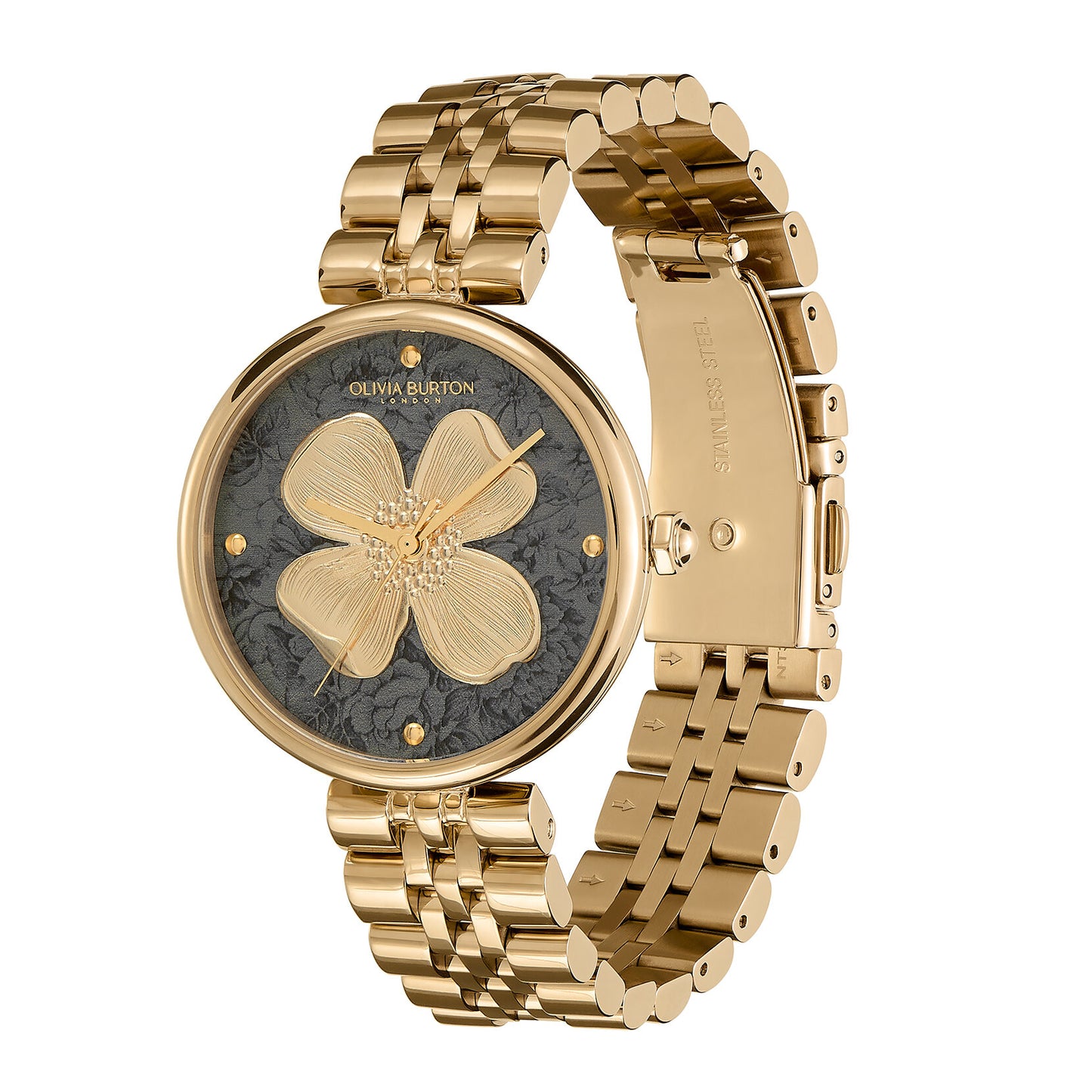 Olivia Burton Signature 36mm Dogwood T-Bar Black & Gold Bracelet Watch