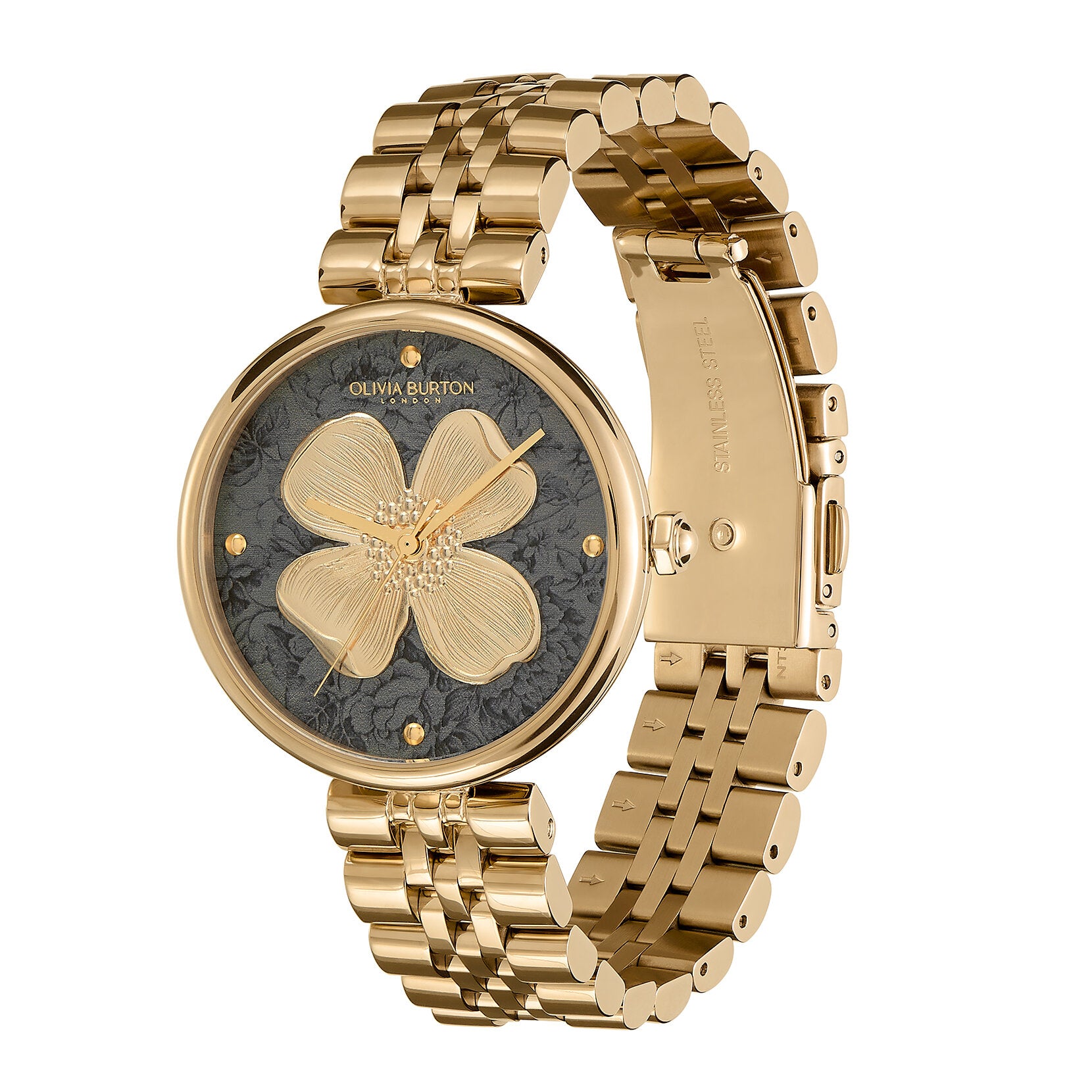 Olivia Burton Signature 36mm Dogwood T-Bar Black & Gold Bracelet Watch
