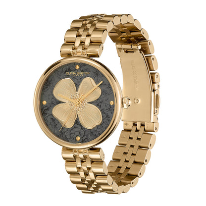 Olivia Burton Signature 36mm Dogwood T-Bar Black & Gold Bracelet Watch