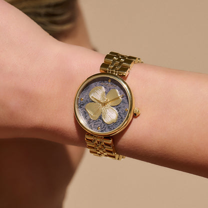 Olivia Burton Signature 36mm Dogwood T-Bar Black & Gold Bracelet Watch