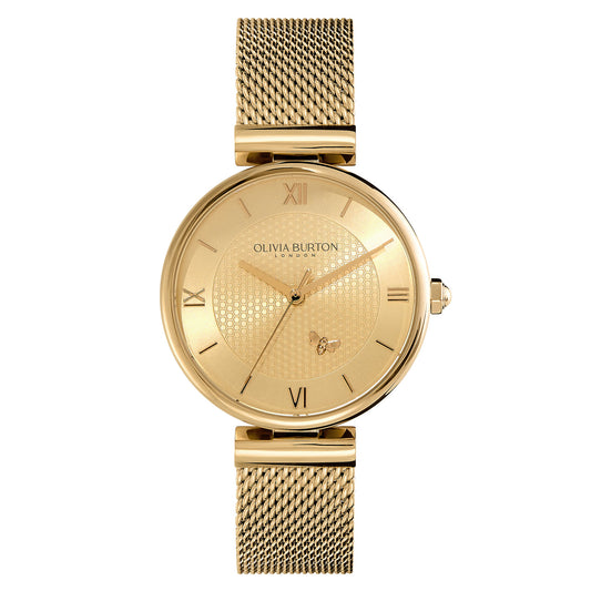 Olivia Burton Signature 36mm Minima Bee T-Bar Gold Mesh Watch