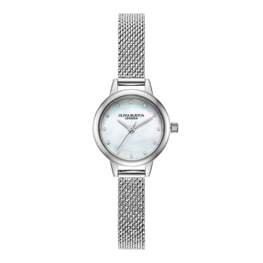 Olivia Burton Classic 23mm Mini White & Silver Mesh Watch