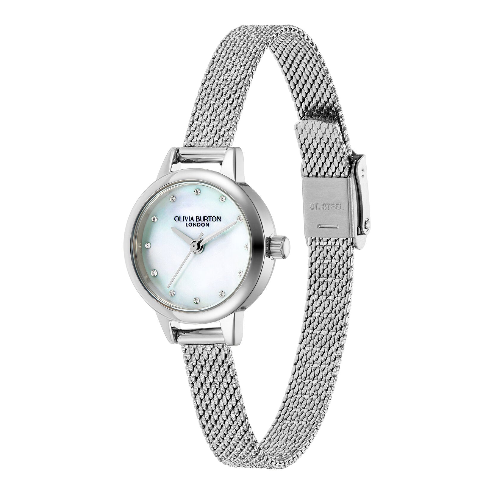 Olivia Burton Classic 23mm Mini White & Silver Mesh Watch