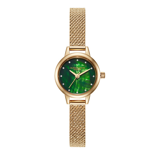 Olivia Burton Classic 23mm Mini Green & Gold Mesh Watch