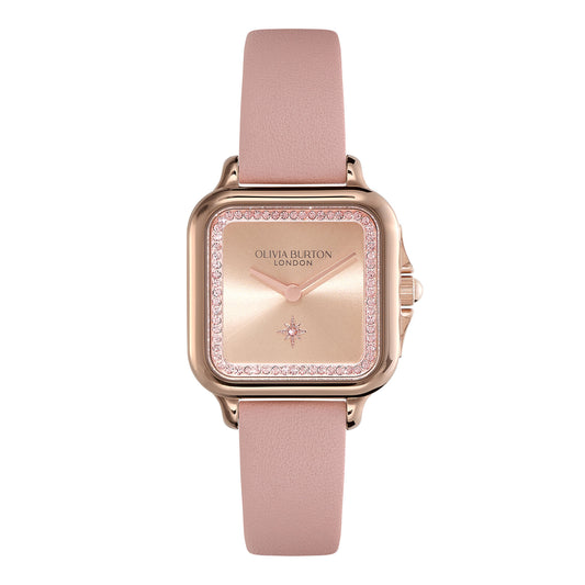 Olivia Burton Classic 28mm Grosvenor Rose Gold & Mellow Rose Leather Strap Watch