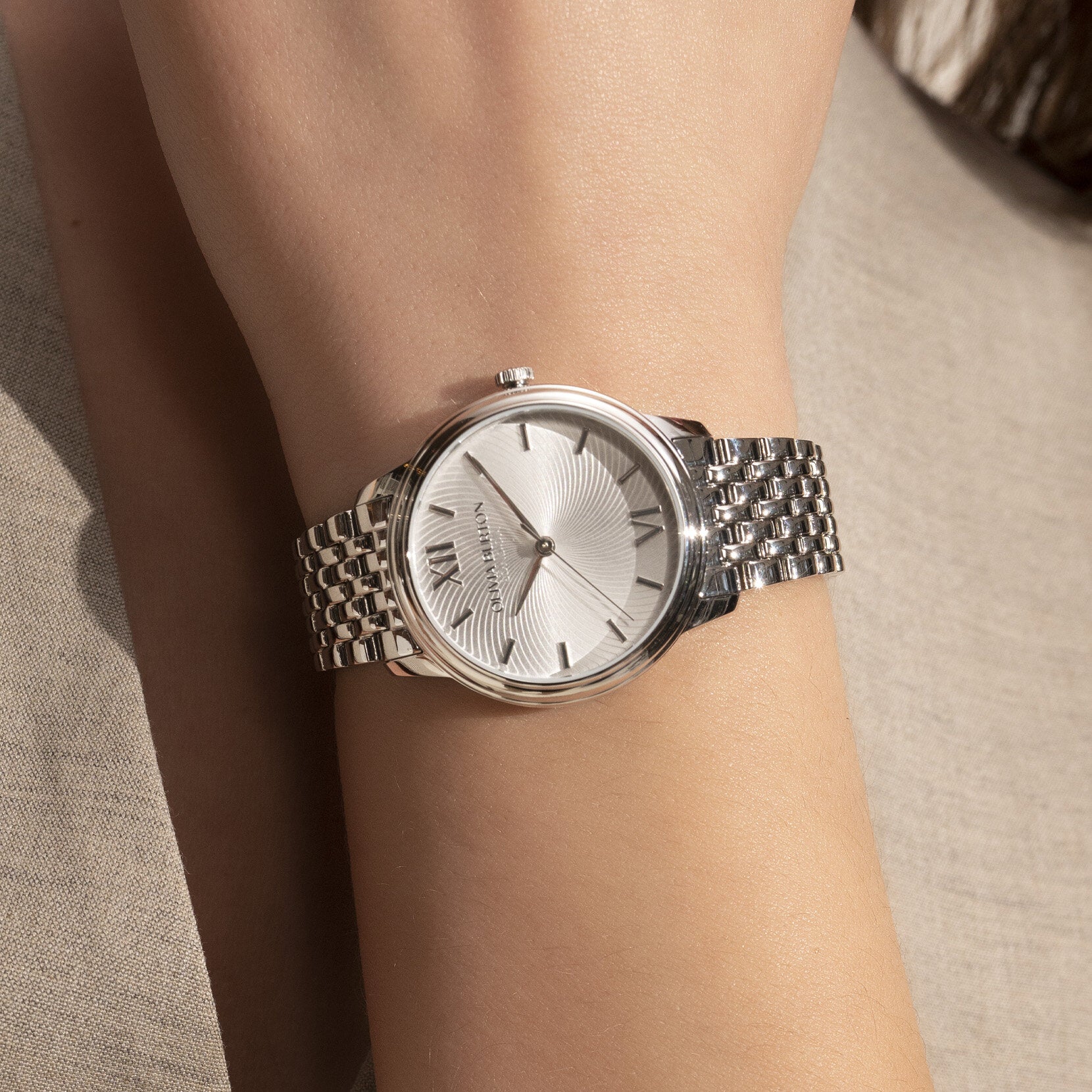 Olivia Burton Classic 32mm Swirl Silver Bracelet Watch