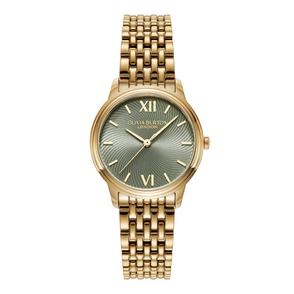 Olivia Burton Classic 32mm Swirl Sage Green & Gold Bracelet Watch