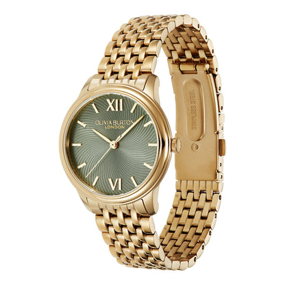 Olivia Burton Classic 32mm Swirl Sage Green & Gold Bracelet Watch