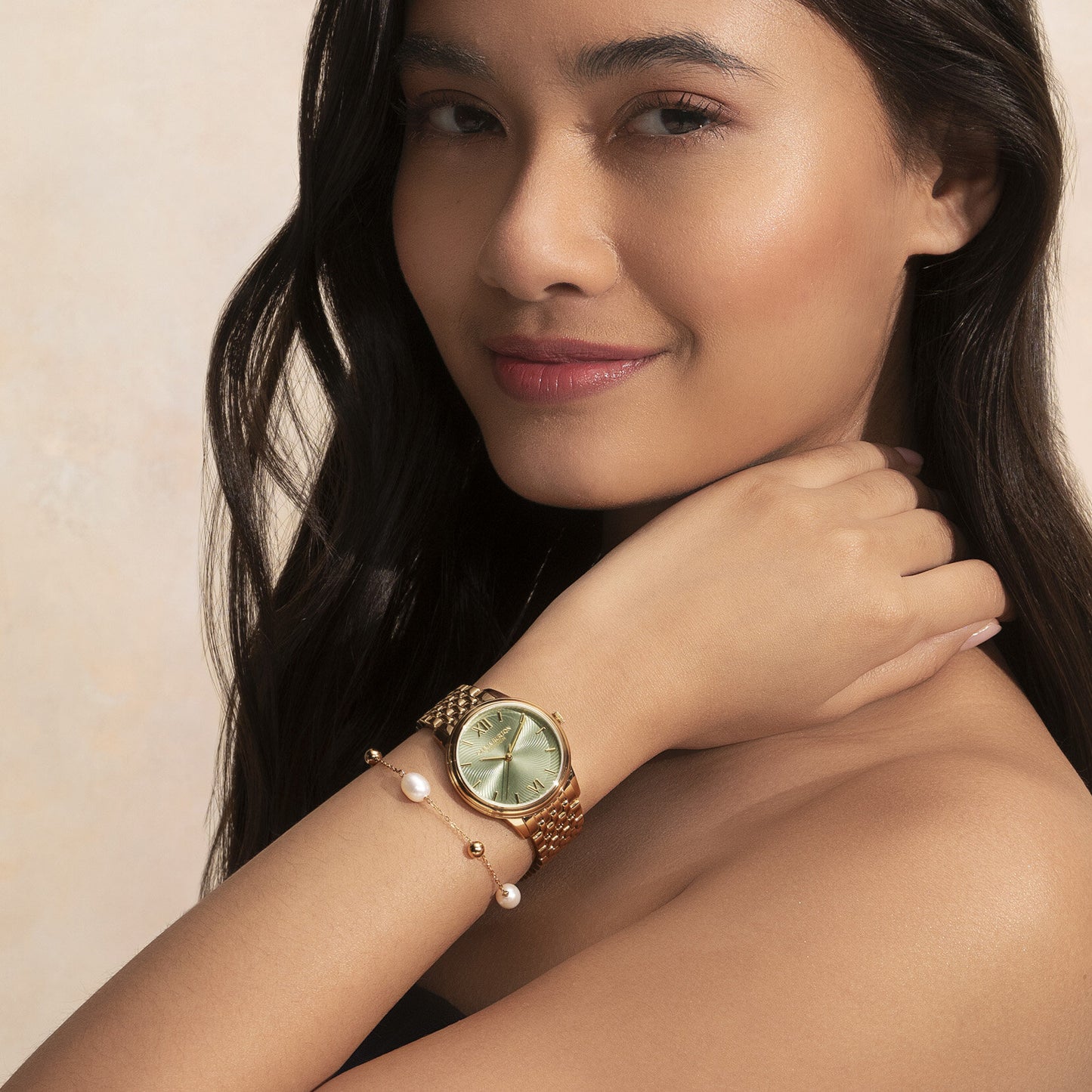 Olivia Burton Classic 32mm Swirl Sage Green & Gold Bracelet Watch