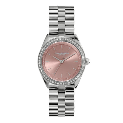 Olivia Burton Sports Luxe 34mm Bejewelled Mellow Rose & Silver Bracelet Watch