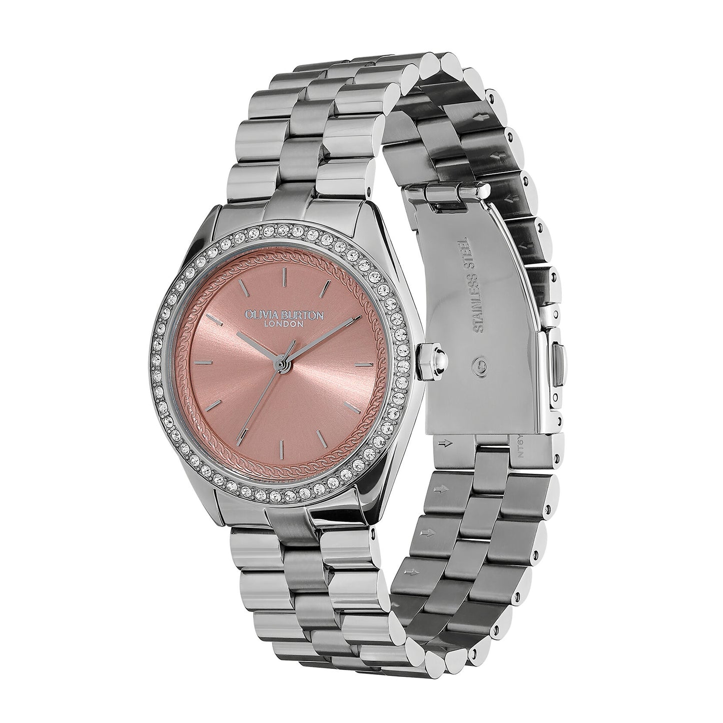 Olivia Burton Sports Luxe 34mm Bejewelled Mellow Rose & Silver Bracelet Watch