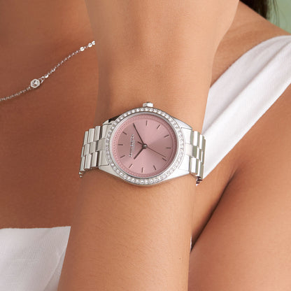 Olivia Burton Sports Luxe 34mm Bejewelled Mellow Rose & Silver Bracelet Watch