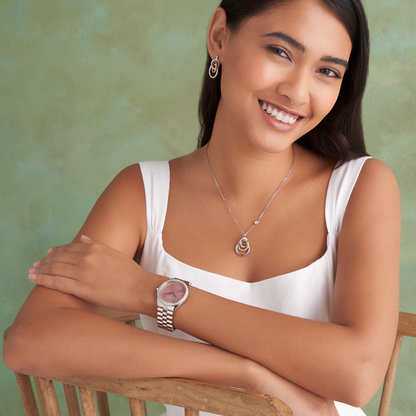Olivia Burton Sports Luxe 34mm Bejewelled Mellow Rose & Silver Bracelet Watch