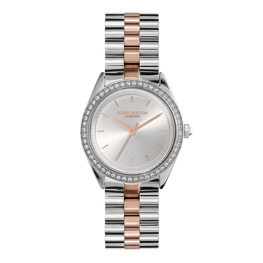 Olivia Burton Sports Luxe 34mm Bejewelled Silver & Two Tone Bracelet Watch