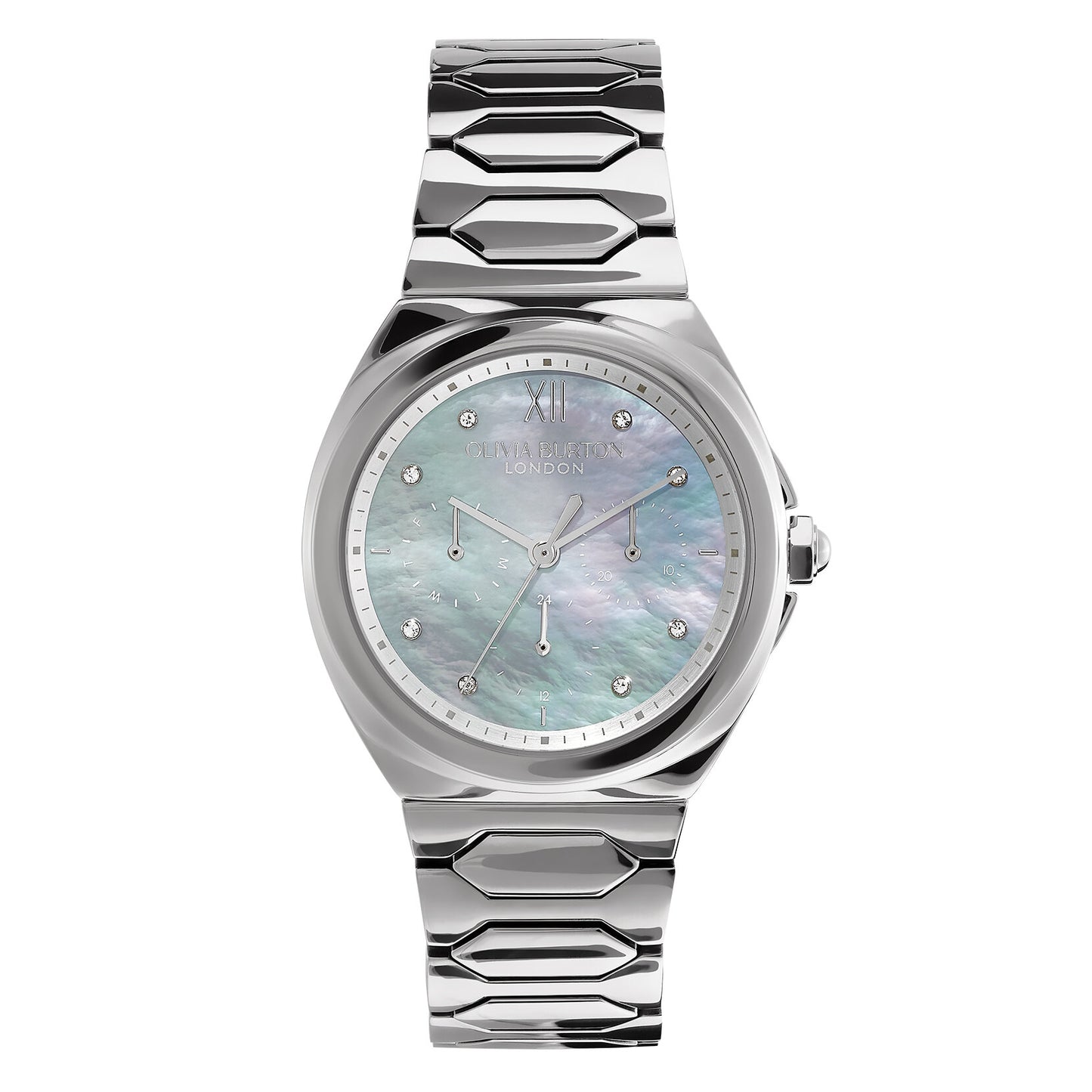 Olivia Burton Sports Luxe 36mm Lustre Multi-Function Light Grey & Silver Bracelet Watch