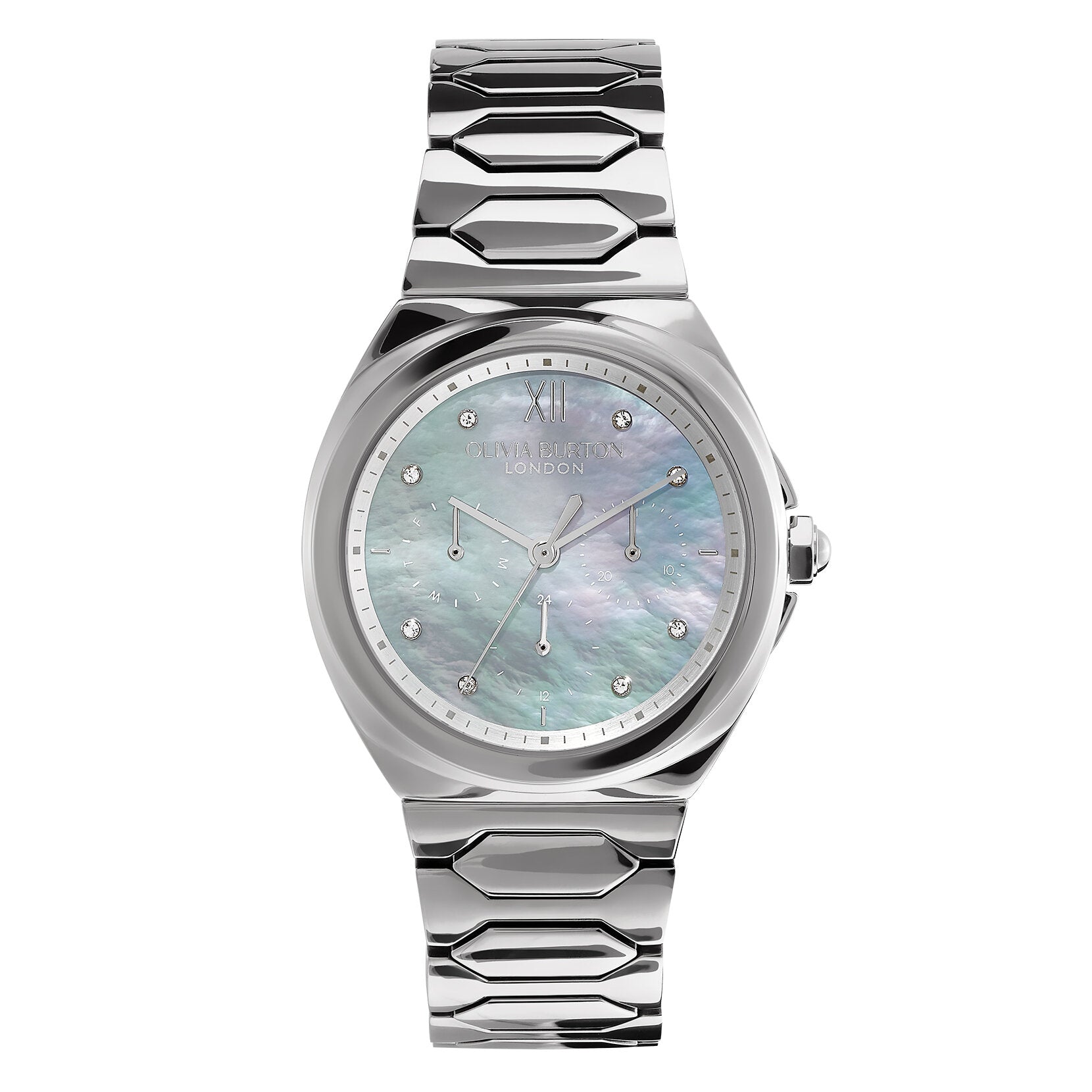 Olivia Burton Sports Luxe 36mm Lustre Multi-Function Light Grey & Silver Bracelet Watch