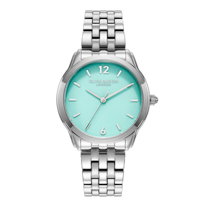 Olivia Burton Classic 36mm Starlight Color Turquoise & Silver Bracelet Watch