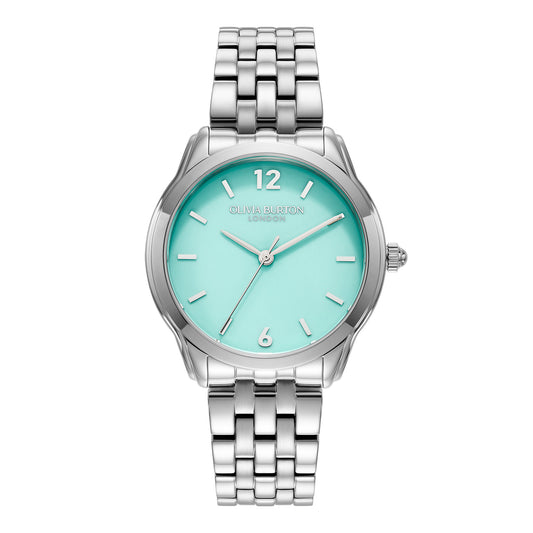 Olivia Burton Classic 36mm Starlight Color Turquoise & Silver Bracelet Watch