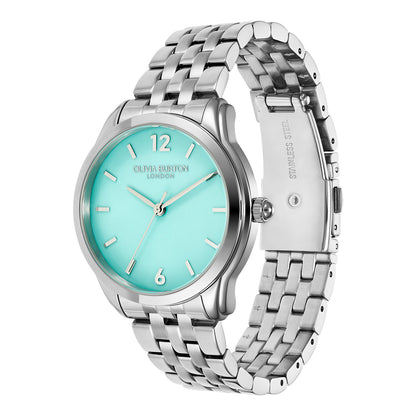 Olivia Burton Classic 36mm Starlight Color Turquoise & Silver Bracelet Watch