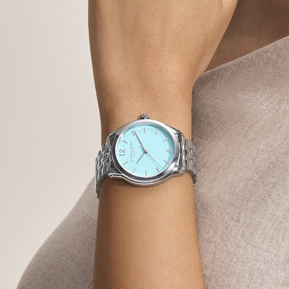 Olivia Burton Classic 36mm Starlight Color Turquoise & Silver Bracelet Watch