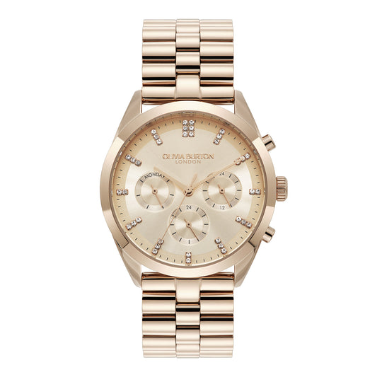 Olivia Burton Sports Luxe 38mm City Classic Multifunction Carnation Gold Bracelet Watch